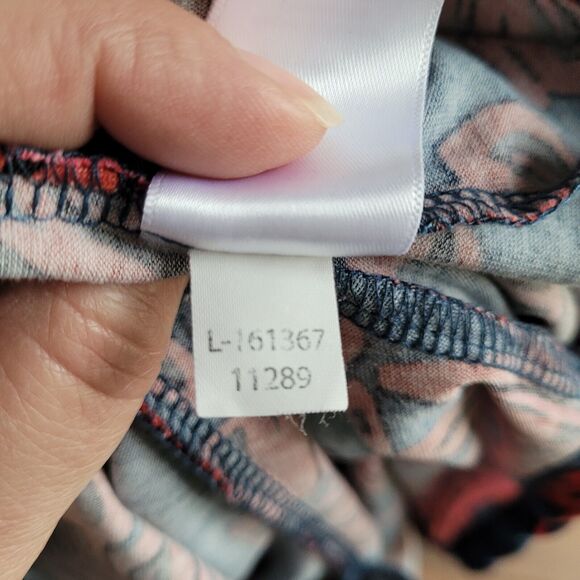 Lularoe Dress Size L Floral Palm Leaves Blue Red Marly Pockets - Picture 11 of 16